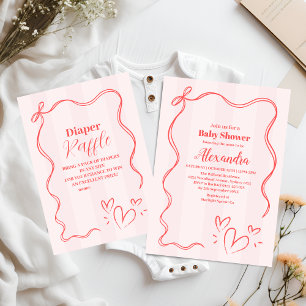 Rosa Streifen Coquette Bow Babydusche Einladung