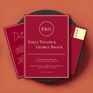 Elegante klassische Burgund Gold Chic Hochzeitsdet Begleitkarte