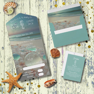 Sea Glass Seepferd Beach Hochzeit All In One Einladung