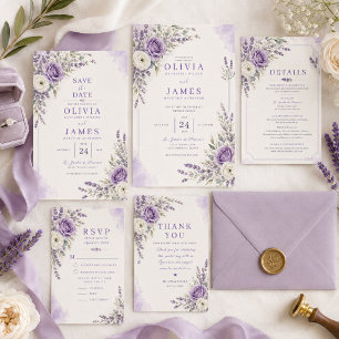 Lavendel-Aquarell-Hochzeits-Dankeskarten Dankeskarte