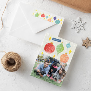 Wasserfarben Ornamente Weihnachtsfeiertag Zwei Fot Feiertagskarte