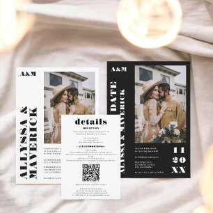 Elegant feines Schwarz-weißes Foto Hochzeit Einladung