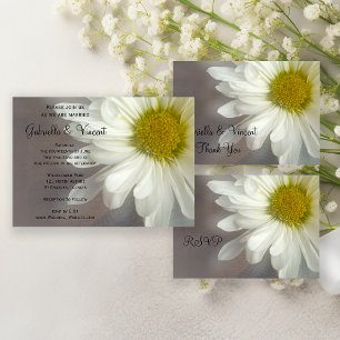 Soft White Daisy on Grey Wedding RSVP Karte