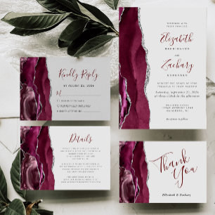 Burgundy Agate Silver Light Gray Wedding Vielen Da Karte