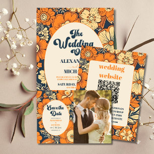 70er Floral Wedding Einladung