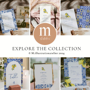 Blue Mediterranean Tile & Citrus Wedding Vielen Da Einladung