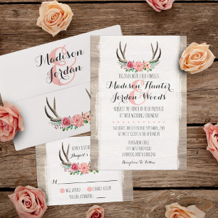 Blumengeweih Rustikale Hochzeit Personalisiert For Einladung