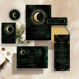 Celestial Gold Moon Tri Fold Wedding Einladung