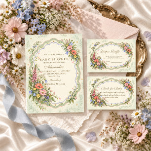 Vintage-Wildflower-Baby-Party Einladung