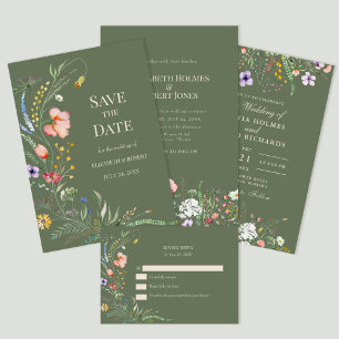 Sage Green Wildblume Meadow Wedding RSVP Card Dankeskarte