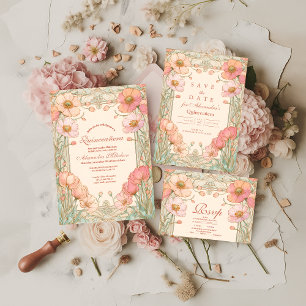 Rosa Mohn-Quinceañera-Feier Einladung