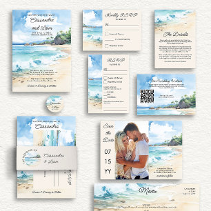 Watercolor Beach Thema Hochzeit und Entree Option RSVP Karte