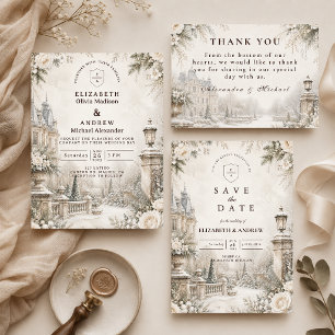 Zeitlose elegante Winterhochzeit Dankeskarte