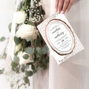 Rustikales Holz Slice Kupfer Foil Hochzeitsempfang Einladung