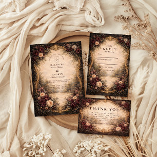 Dunkle barocke Blumenhochzeit RSVP Karte