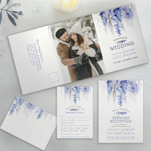 Aquarellweine dunkelblau graue Winterhochzeit UAWG All In One Einladung