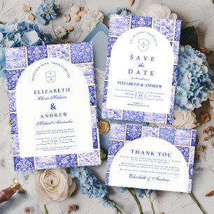 Delfter Blaues Patchwork Porzellan Hochzeit Einladung