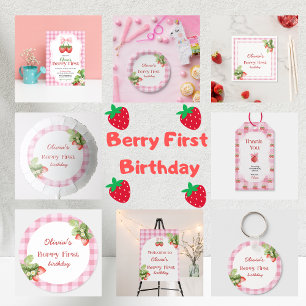 Red Strawberry Berry Erster Geburtstag Vielen Dank Serviette