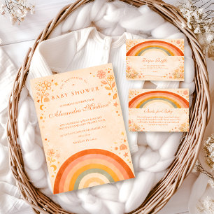 Erdige Boho-Regenbogen-Baby-Party Einladung
