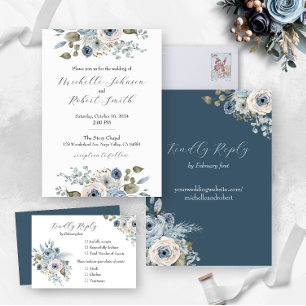 Blue Winter Floral Wedding Runder Aufkleber