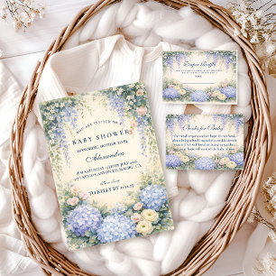 Romantische blaue Hortensien-Garten-Diaper-Raffel Begleitkarte