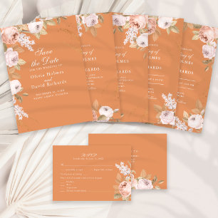 Boho Apricot Peonies Wedding Menu Card Menükarte
