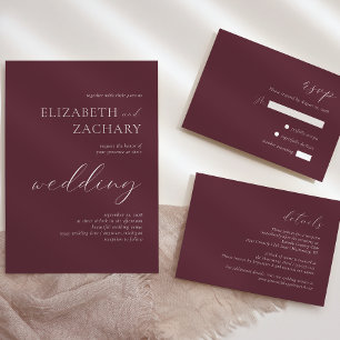 Einfache, elegante Script Burgundy Wedding RSVP Karte