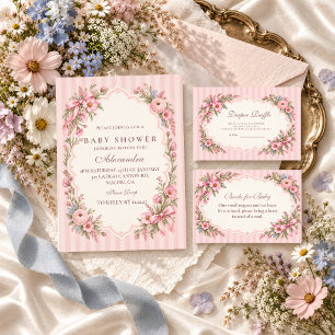 Rosa Wildblumen-Babyparty-Windel-Raffle Begleitkarte