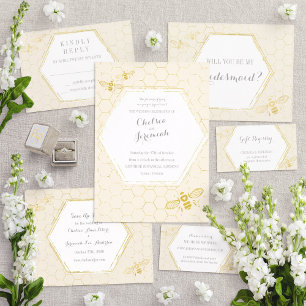 Oh Honey Bee Cream Gold Custom Wedding Einladung
