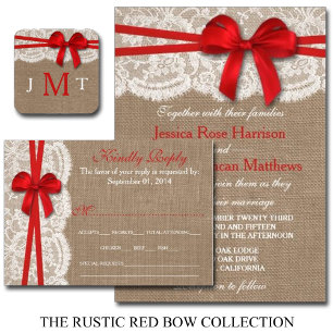 Die rustikale Red Bow Wedding Collection Einladung