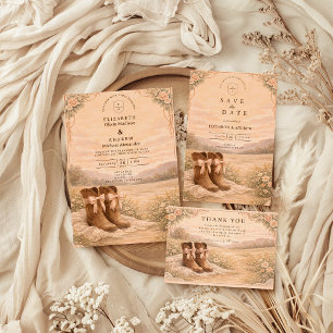Westliche Cowboy-Stiefel-Hochzeit mit Spitzen Dankeskarte