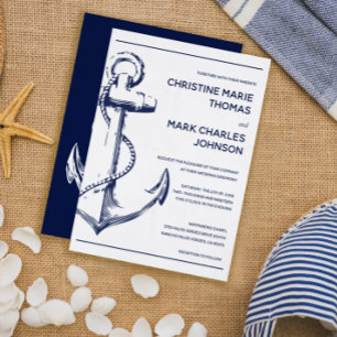 Hochzeit des Navy Nautical Sketch Anchor Foto Einladung