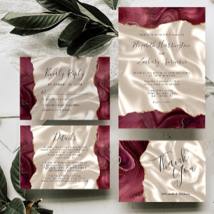Burgund Gold Achat Elfenbein Seide Hochzeit Danke Karte