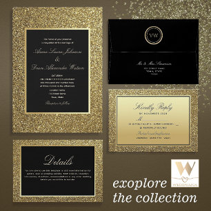 Luxuriöse Chic Black and Gold Hochzeit All In One Einladung