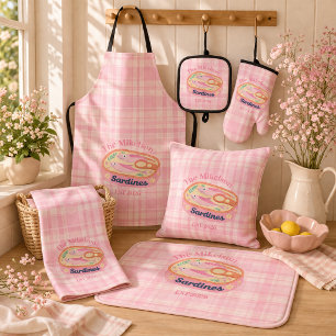 Rosa Gingham-Sardinen mit individuellem Familienna Geschirrtuch