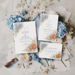Botanische Blaue Rosen Hochzeit RSVP Karte