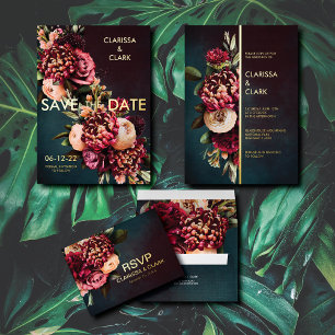 Bold Moody Red Floral Foil UAWG Wedcard Folien Feiertagspostkarte