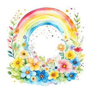 Aquarellbogen und Blume Es ist ein Mädchen Pappteller