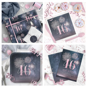 Fireworks Sweet 16 Midnight Blush ID984 Geschenkpapier