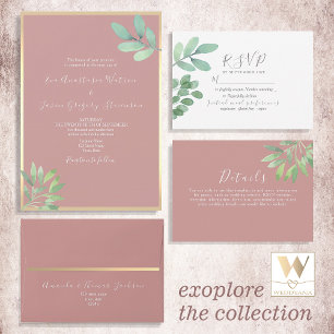 Greenery Dusty Rose Wedding QR Code Einladung