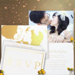 Ihr Foto Gold Blush Coral Pink Blues Hochzeit Einladung