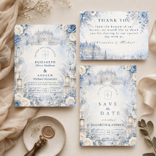 Zeitlos blaue Winterhochzeit Einladung
