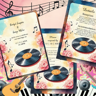 spielerische musikalische Hochzeit mit floralen Aq Einladung
