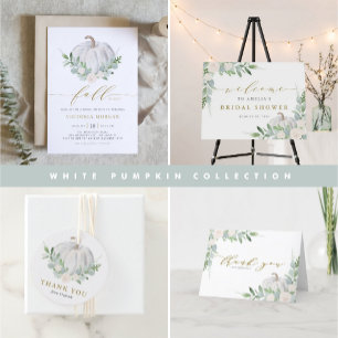 White Pumpkin und Greenery Autumn Baby Shower Dankeskarte