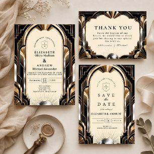 Glamouröse Art Deco Disco-Hochzeit Dankeskarte