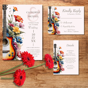 Gitarre Wildblume Et-Zeichen Musikalische Hochzeit Einladung