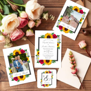 Sonnenblume Rose Daisy Herbst Blumen Hochzeit Rechteckiger Pappuntersetzer