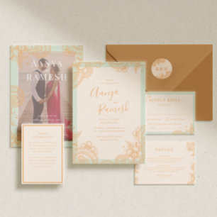 Mehndi Wedding Monogram Classic Round Sticker