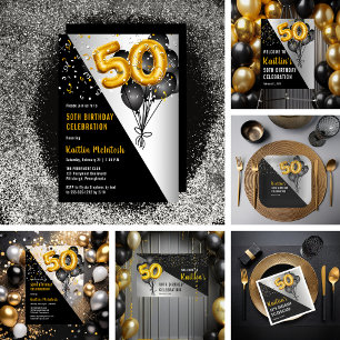 Balloons Elegant Black   Gold 50. Geburtstagsparty Banner