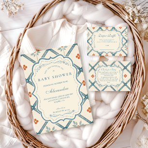 Vintage Teal Florales Babyshower Einladung